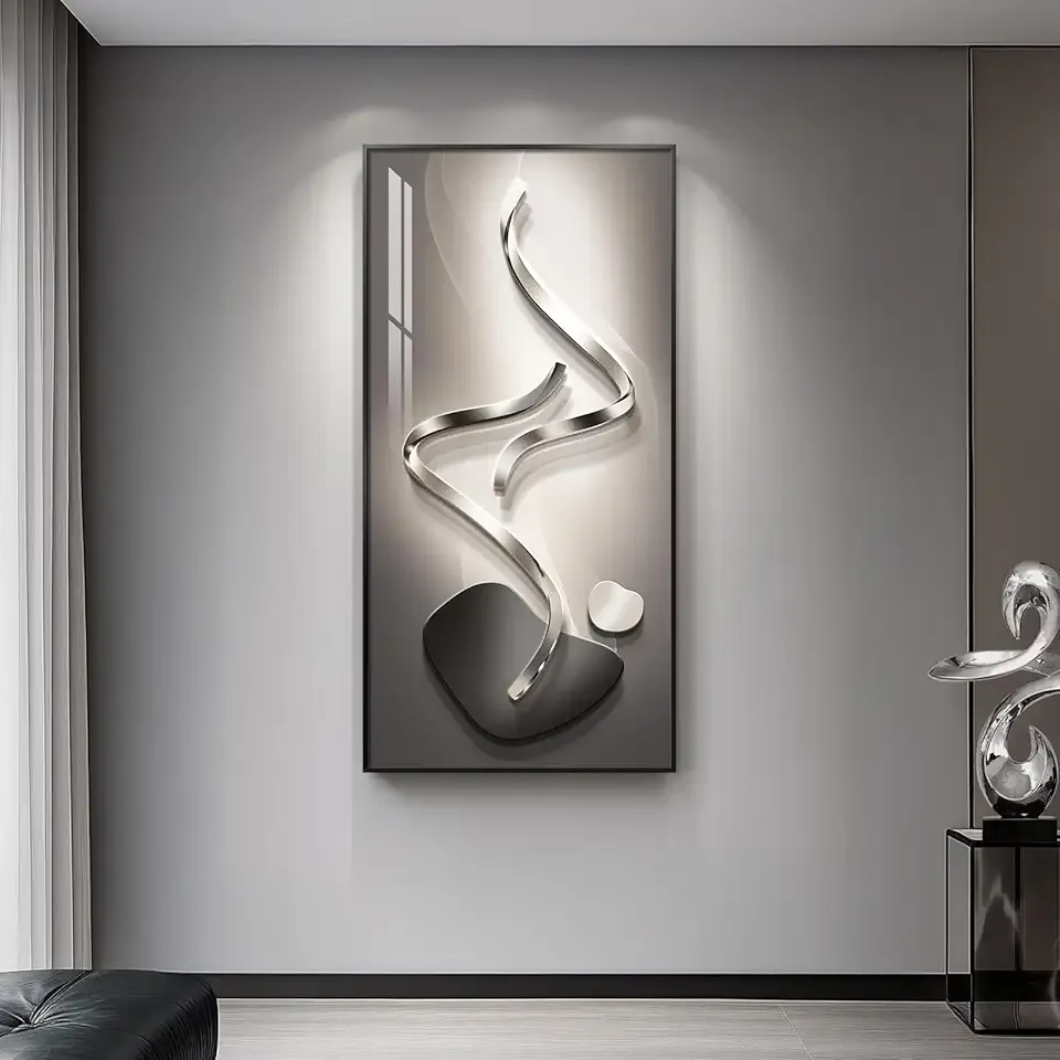 Large Framed Modern Abstract Vertical Wall Art for Living Room, Black Grey Prints Paintings Artwork for Walls, Silver Gray Luxury Pictures for Hallway Entryway Foyer Stair Office Wall Decor 30x60 Inch