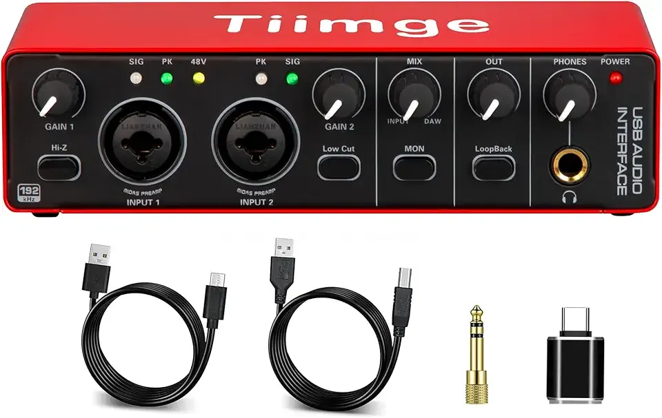 2x2 USB Audio Interface for PC, with 48V Phantom Power, 24Bit/192kHz High-Fidelity, Mic Preamplifier XLR/TSR/TS Ports, Compatible for Guitarist, Vocalist, Podcaster or Producer
