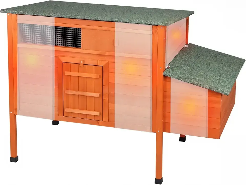 Insulated Chicken Coop Weatherproof Wooden Chicken House with Asphalt Roof, Elevated Design, 2-in-1 Ramp Door & Pet Hutch