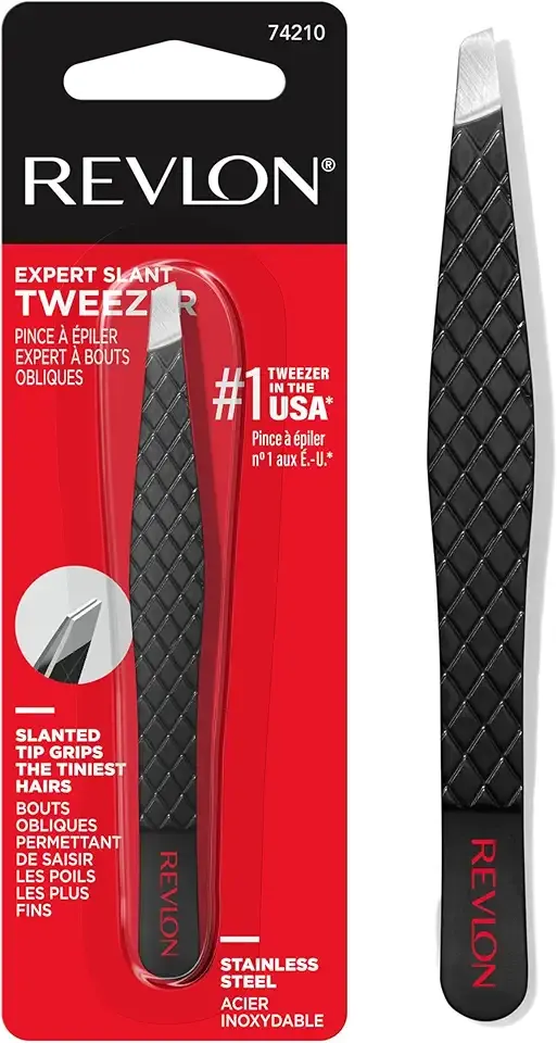 Revlon Expert Slant Tweezer, High Precision For Easy Hair Removal, Made With Stainless Steel, Stocking Stuffer for Women & Men, 1 count