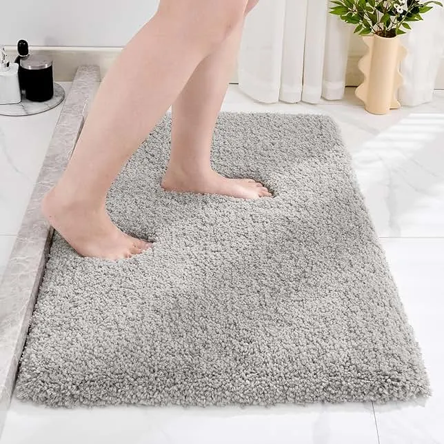 Disolla Small Bathroom Rug 17x24 Non Slip Gray Fluffy Bath Mat for Bathroom Floor Washable Plush Luxury Bath Rug for Tub Soft Shaggy Absorbent Shower Mat