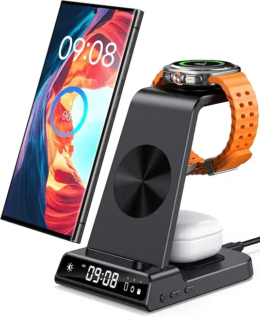 Wireless Charger for Samsung, 3 in 1 Wireless Charging Station for Samsung Galaxy S25 Ultra/S24 Ultra/S23/S22/Note 20/Z Flip 7/Fold 6, Charger for Samsung Galaxy Watch Ultra/8/7/6, Galaxy Buds 3/3 Pro