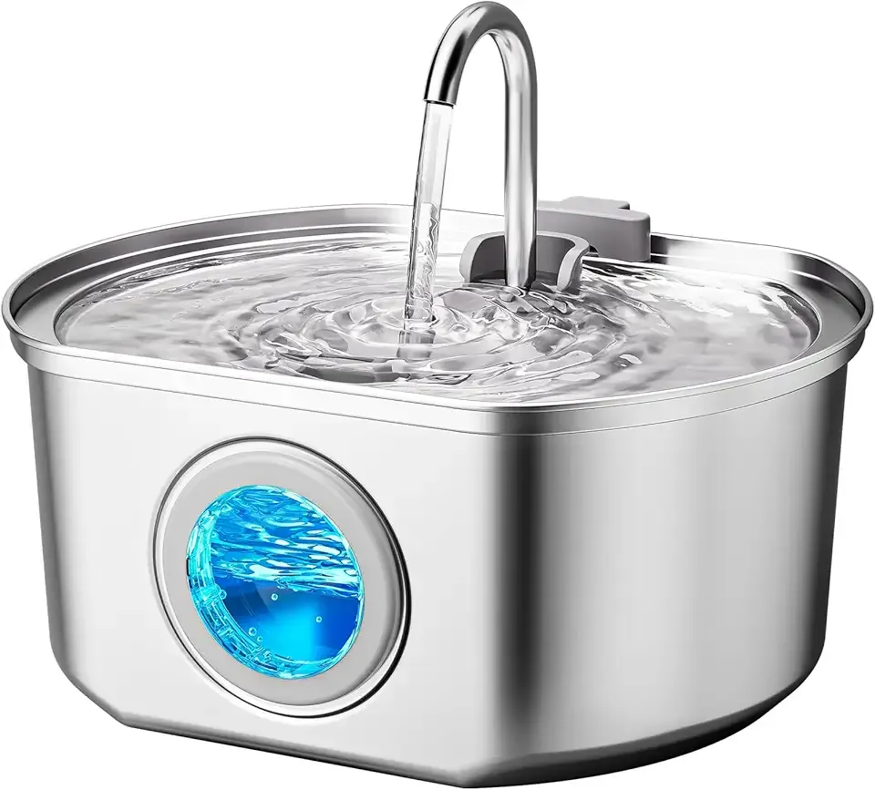 Cat Water Fountain Stainless Steel: 108oz/3.2L Cat Fountain for Drinking- Pet Water Fountain Inside - Automatic Dog Watering Dispenser Bowl - Pet Feeding & Watering Supplies - Water Level Window