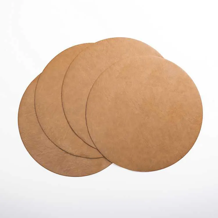 Tan Faux Leather Round Placemats, Set of 4