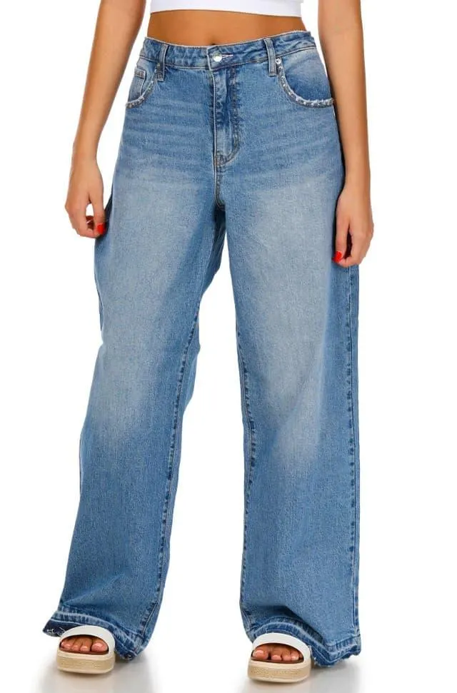 Juicy Couture Juniors Wide Leg Rhinestone Pocket Jeans