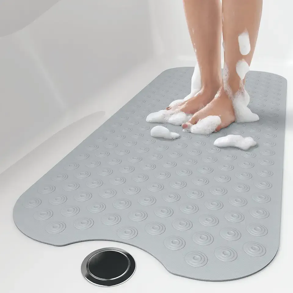 OTHWAY No Suction Cup Bath Mat: 39x16 inch Extra Long Bathmat│Perfect for Ordinary or Refinished Bath Tubs │Made of Nature Rubber│Protect Your Bathtub (Grey)