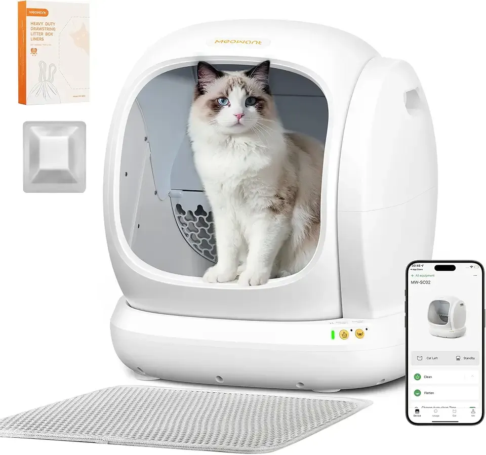 MeoWant Automatic Cat Litter Box, Large Opening Self Cleaning Litter Box with Safety Protection for Multiple Cats, App Control, Odor-Free, 75L Space, Yellow