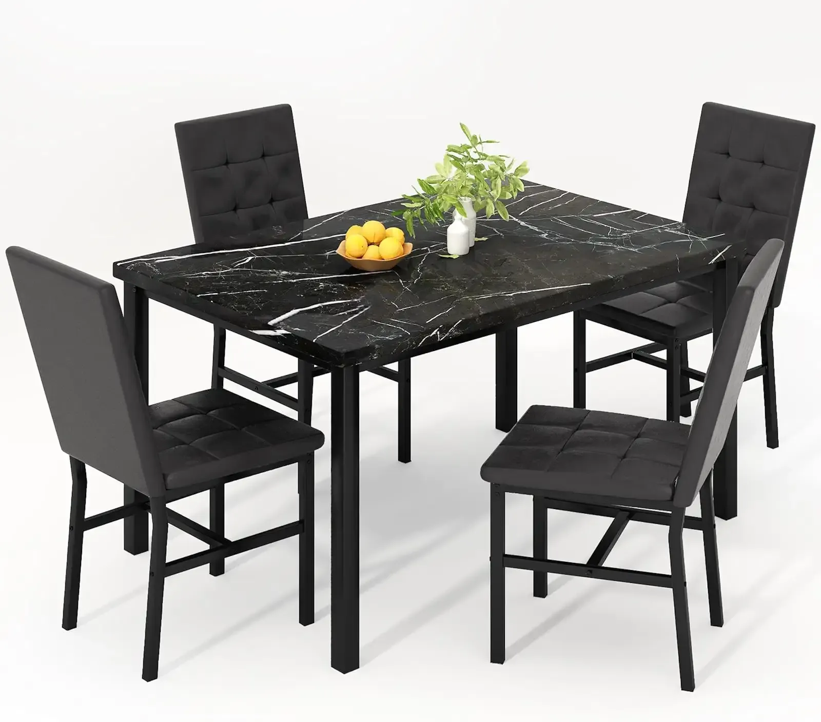 Hooseng Kitchen Table Set 5 Piece Dining Room Table Set Marble Dining Table 4 Chair Dining Table Set for Kitchen Living Room Breakfast Small Spaces (Black)
