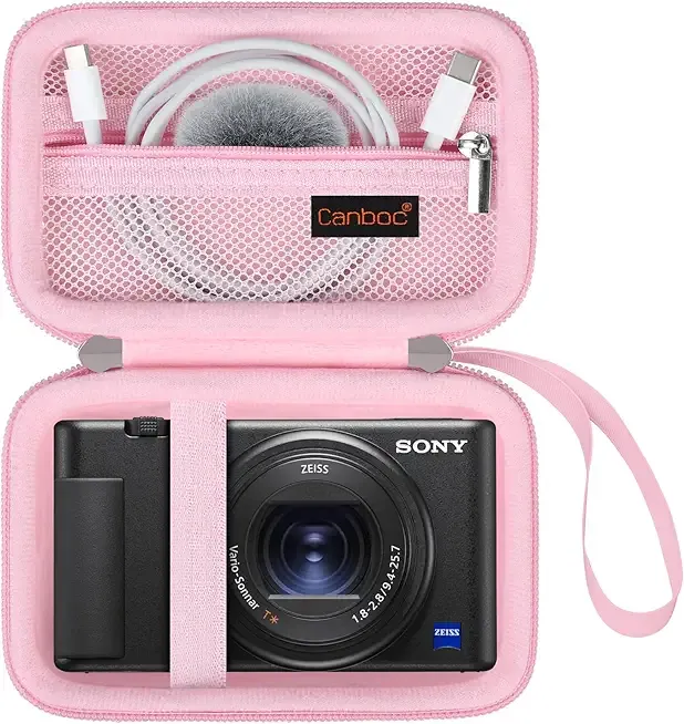 Canboc Carrying Case for Sony ZV-1/ ZV-1F/ ZV-1 II Digital Camera for Content Creators, Sony ZV1 Vlogging Camera Bag, Zipper Mesh Pocket fits USB Cable, Batteries, Pink