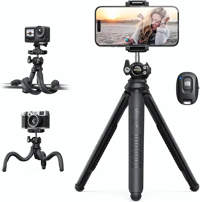 Tripod for iPhone - 3 in 1 Flexible Phone Tripod with Wireless Remote - iPhone Tripod Stand for Video Recording Vlogging Selfie Compatible with iPhone Samsung Go Pro, Digital Camera