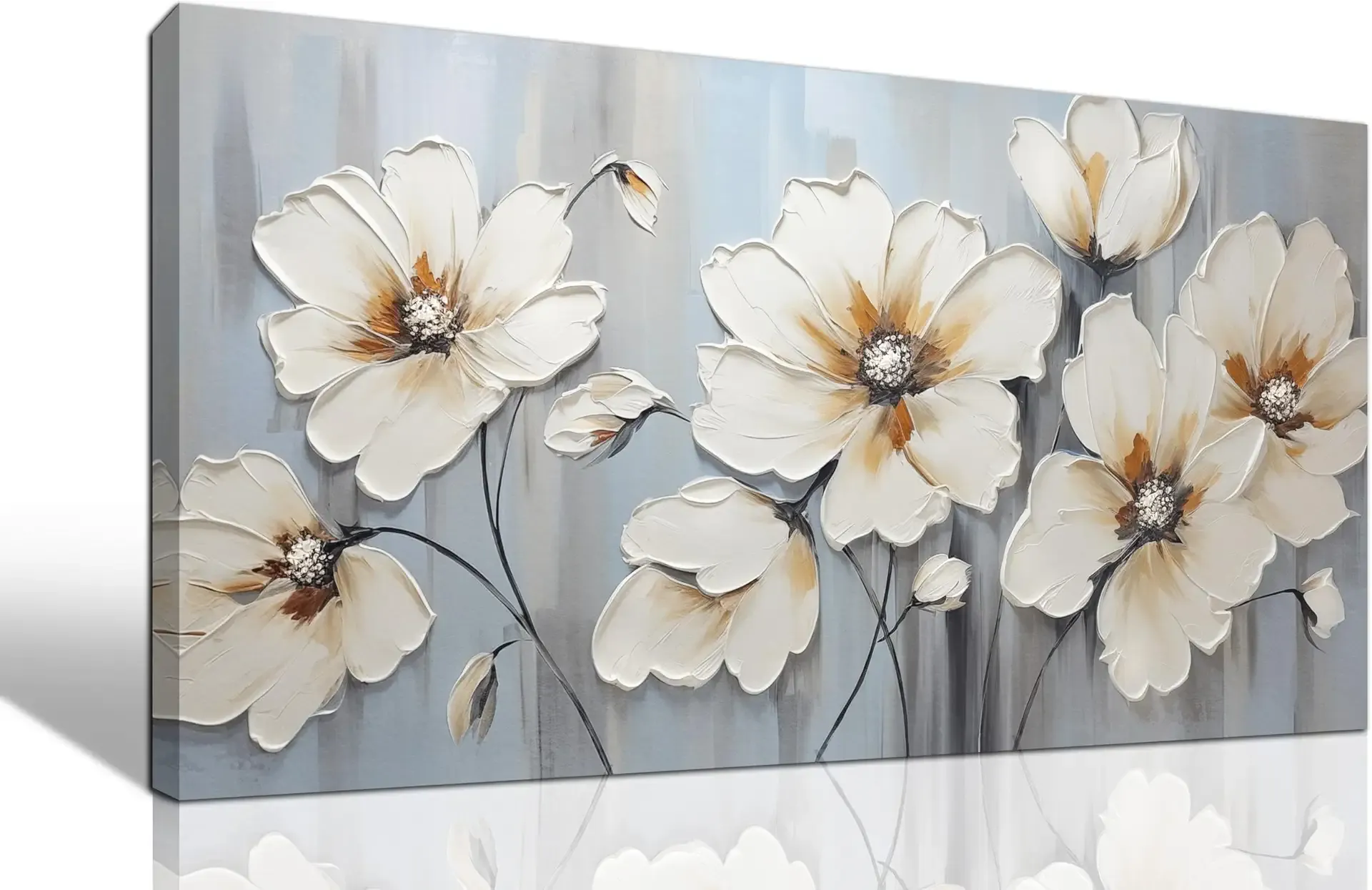 Large Artwork Canvas Wall Art for Living Room Bedroom Modern White Flower Theme Picture Wall Art with Frame Canvas Decorative Artwork Hangable Decor Painting Size 20x40