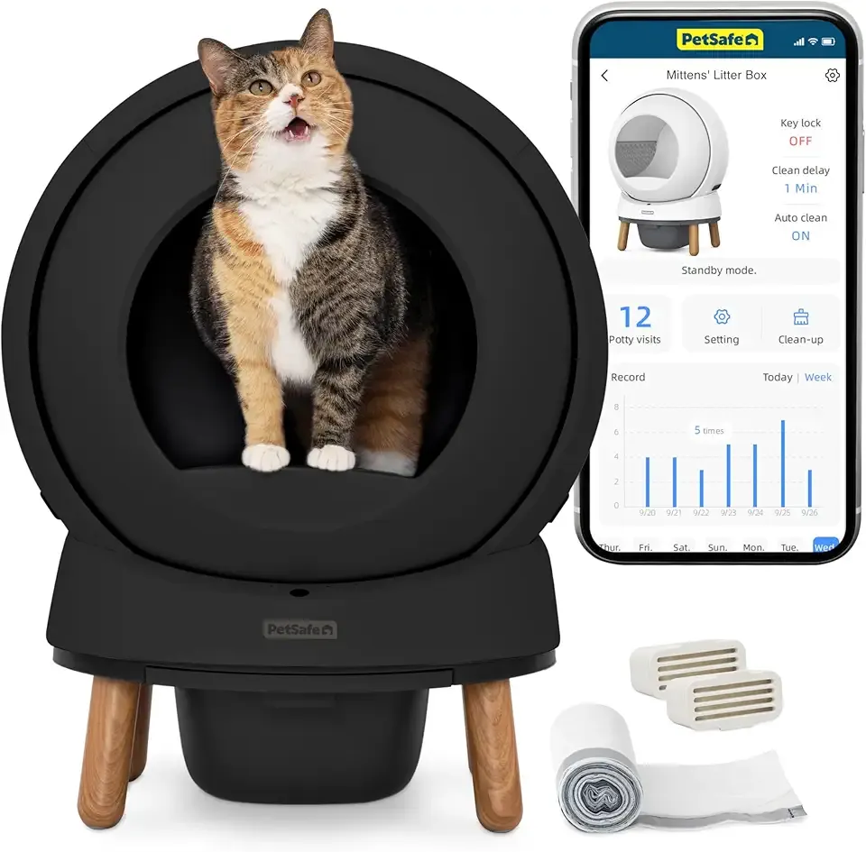 PetSafe ScoopFree SmartSpin Self-Cleaning Cat Litter Box, Black – Advanced Odor Control, App Controlled with Health Monitoring, Works with Any Litter, Up to 2 Weeks of Hands-Free Cleaning