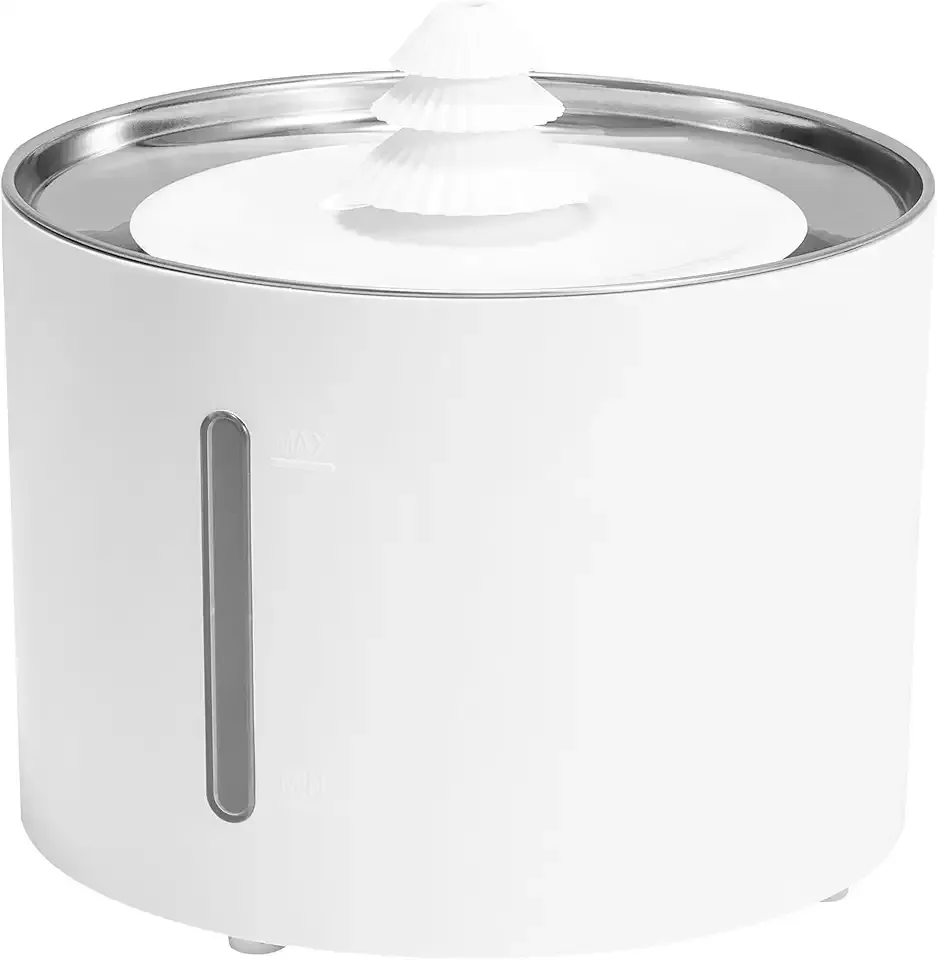 Amazon Basics Pet Water Fountain with Stainless Steel Top, 3L ,White (3 Filters included)