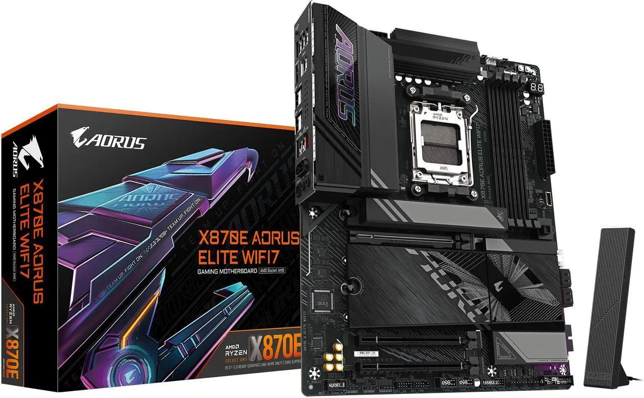 GIGABYTE X870E AORUS ELITE WIFI7 AM5 LGA 1718, ATX, DDR5, 4x M.2, PCIe 5.0, USB4, Wi-Fi 7, 2.5GbE LAN, EZ-Latch, 5-Year Warranty