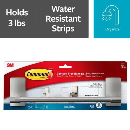 Command™ Bath 9" Satin Nickel Hand Towel Bar