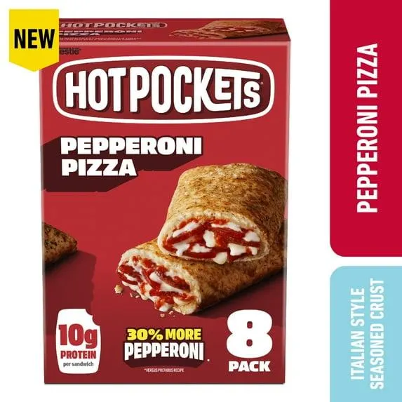 Hot Pockets Pepperoni Pizza, Italian Style Crust Snacks, 36 oz, 8 Pack (Frozen)