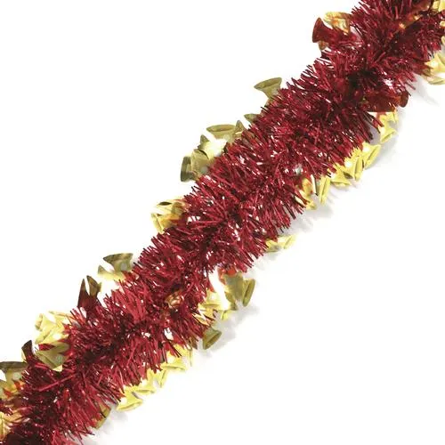 Enchanted Forest® 12' Red Tinsel Christmas Garland with Gold Bells