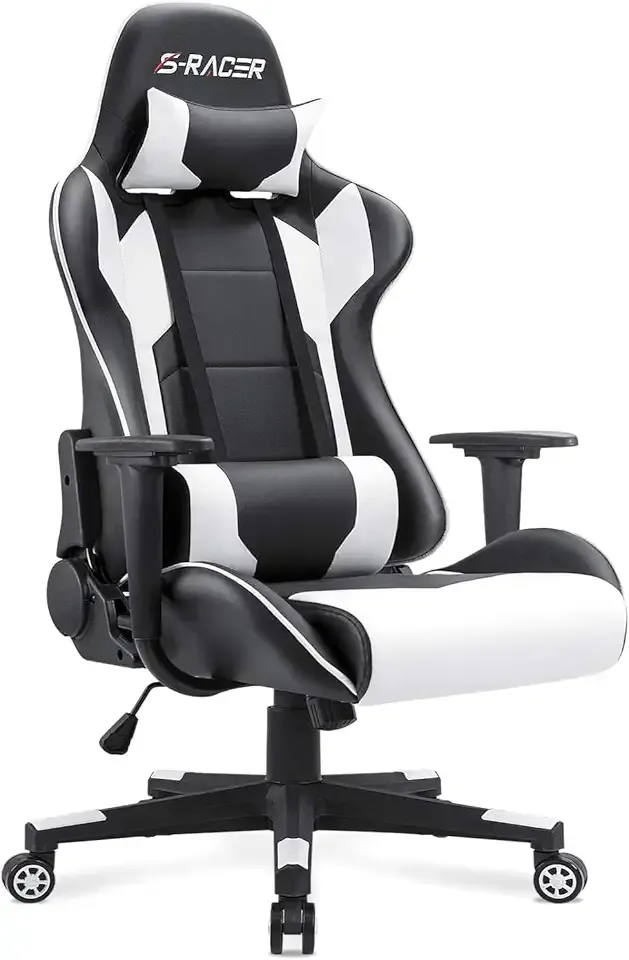 Homall Gaming Chair, Office Chair High Back Computer Chair Leather Desk Chair Racing Executive Ergonomic Adjustable Swivel Task Chair with Headrest and Lumbar Support (White)
