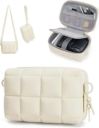 BAGSMART Digital Camera Case, Protective Puffy Camera Case with 2 Carrying Ways, Lightweight & Waterproof Small Camera Bag for Canon PowerShot G7X Mark II/III/Sony DSCW800/DSCW830 - Beige BAGSMART Digital Camera Case, Protective Puffy Camer…