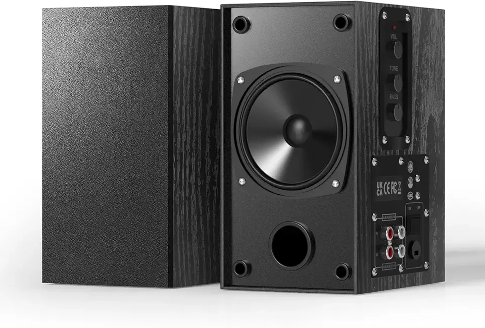 30W X 2 Powered Bookshelf Speakers - 3.5-RCA Input for Turntable, TV, PC, Record Player Speakers with 4 Inch Woofer & Wall Mounted