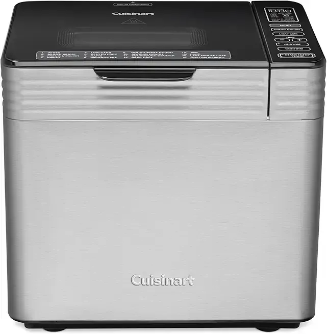Cuisinart Bread Maker Machine, Stainless Steel Convection Bread Machine with 16 Menu Options, 3 Loaf Sizes Up to 2 Lb., 3 Crust Colors, Includes Measuring Cup, Spoon & Kneading Hook, CBK-210