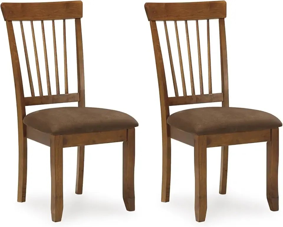 Signature Design by Ashley Berringer | Spindle Back 18" Dining Chairs (Set of 2) – Rustic Light Brown with Upholstered Cushioned Seat
