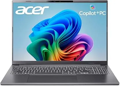 acer Aspire 16 AI Copilot+ PC | 16" WUXGA 120Hz 100% sRGB Display | Snapdragon X | NPU: 45 Tops - GPU: Up to 1.7 TFLOPs | 16GB LPDDR5X | 512GB PCIe Gen 4 SSD | Wi-Fi 7 | A16-11M-X0LW acer Aspire 16 AI Copilot+ PC | 16" WUXGA 120Hz 100% sR…