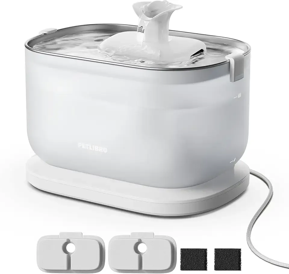 PETLIBRO Cat Water Fountain, Cat Fountain Indoor Stainless Steel Tray, 2.5L/84oz Wireless Pump Pet Water Fountain, Cat Water Dispenser with Two Flow Modes, Pet Fountain for Drinking Easy Clean