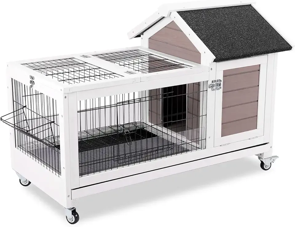 Rabbit Hutch Indoor Bunny Cage Outdoor House with Urine Guards and Tray for Small Animals Guinea Pigs
