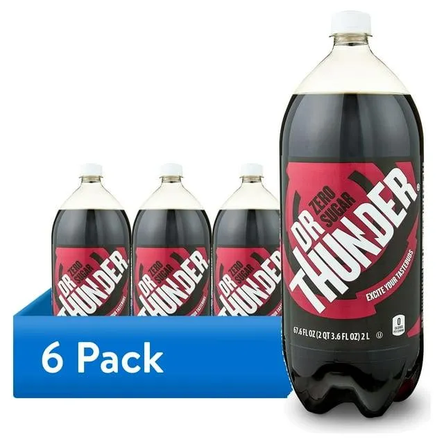 (6 pack) Great Value Dr Thunder Zero Sugar Soda Pop, 2 Liter Bottle