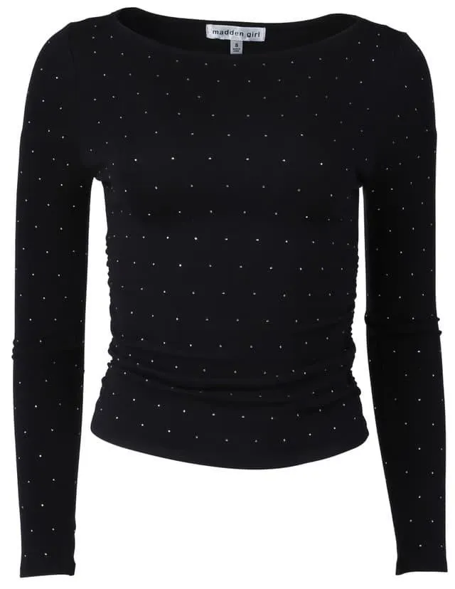 Madden Girl Juniors Long Sleeve Embellished Ruched Top