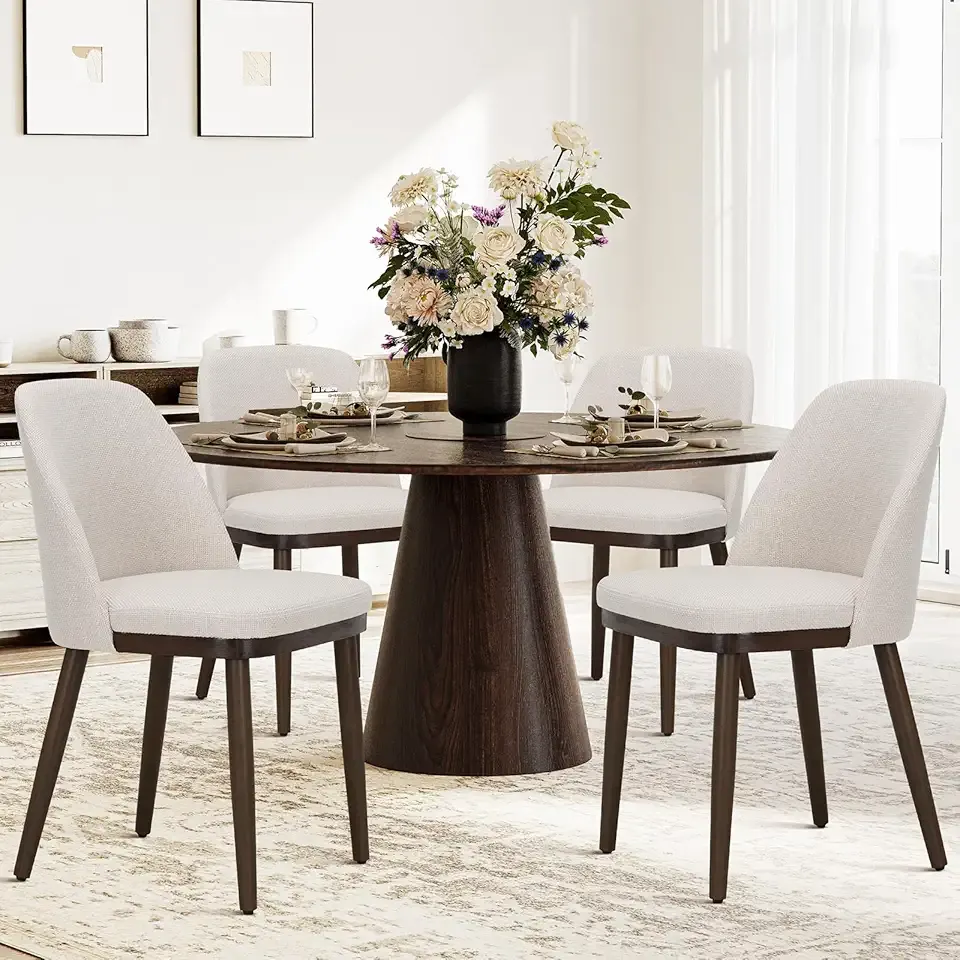 COLAMY Upholstered Dining Chairs Set of 4, Modern Kitchen Chairs with Back, Fabric Side Dining Room Chairs with Wood Legs for Kitchen Dining Room Restaurant, Beige