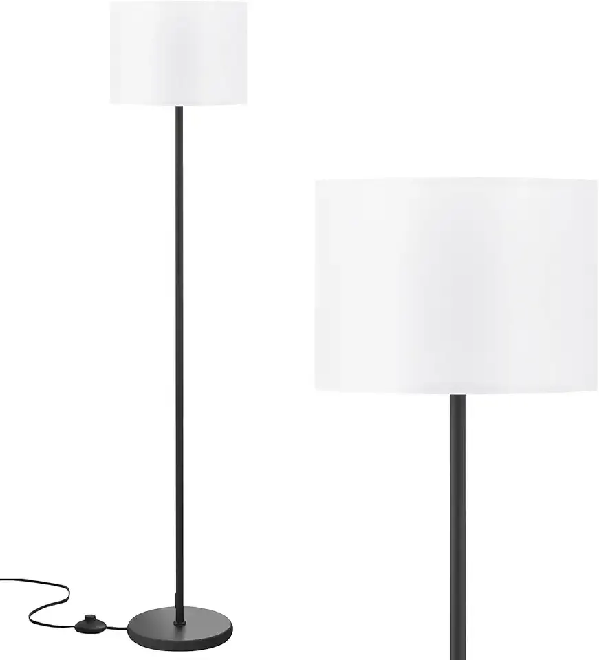 Modern Floor Lamp Simple Design with White Shade, Foot Pedal Switch, 60" Small Tall Lamps for Living Room Bedroom Office Dining Room Kitchen, Black Pole Lamp(Without Bulb)
