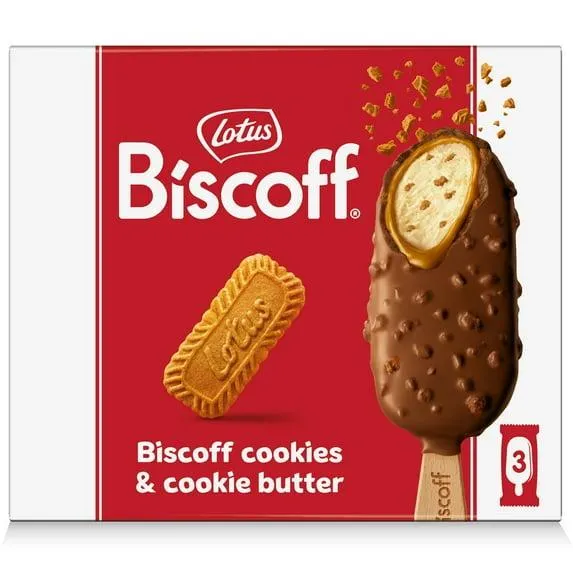 Biscoff Ice Cream Bars, Double Dipped in Cookie Butter and Belgian Milk Chocolate, 3 CT