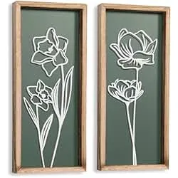 3D Floral Green Wall Art (Set of 2) Lightweight, Wooden Ready-to-Hang Boho Framed Wall Art for Bathroom, Bedroom, Living Room or Office – Premium Sage Green Farmhouse Decor – Gift-Boxed