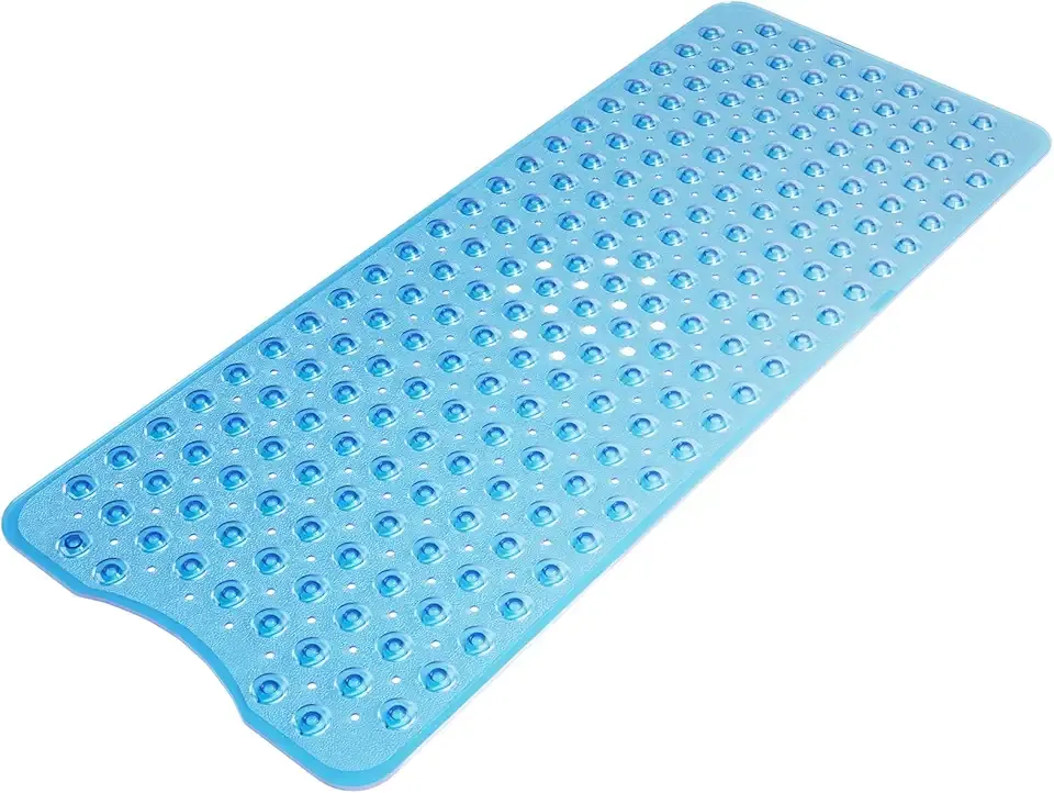 AmazerBath Shower Mat Non Slip 40 x 16 Inches, Bathtub Mat Shower Stall Mats with Suction Cups and Drain Holes, Non Slip Bath Mat for Tub for Elderly & Kids, Clear Blue