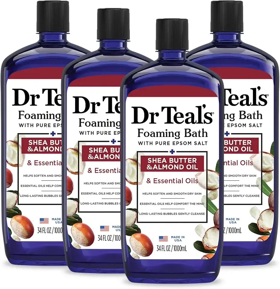 Dr Teal's Foaming Bath with Pure Epsom Salt, Shea Butter & Almond, 34 fl oz (Pack of 4)