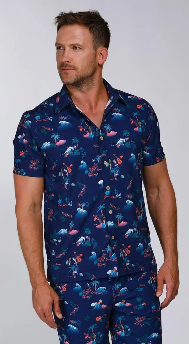 Projek Raw Mens Hula Girl 4Way Stretch Button Down Shirt