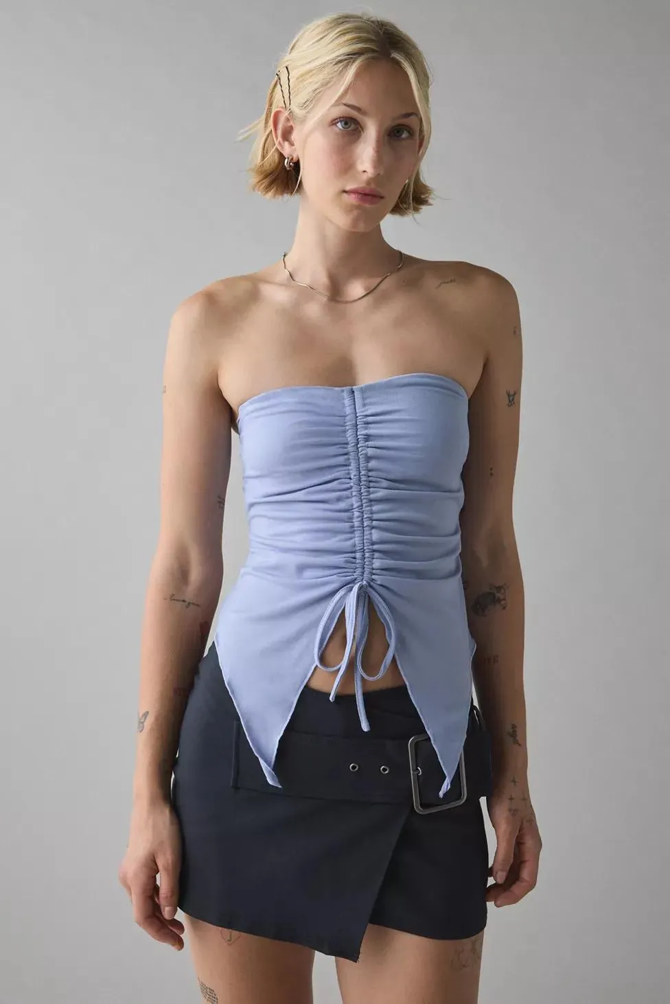 UO Iris Ruched Tie-Front Flyaway Tube Top