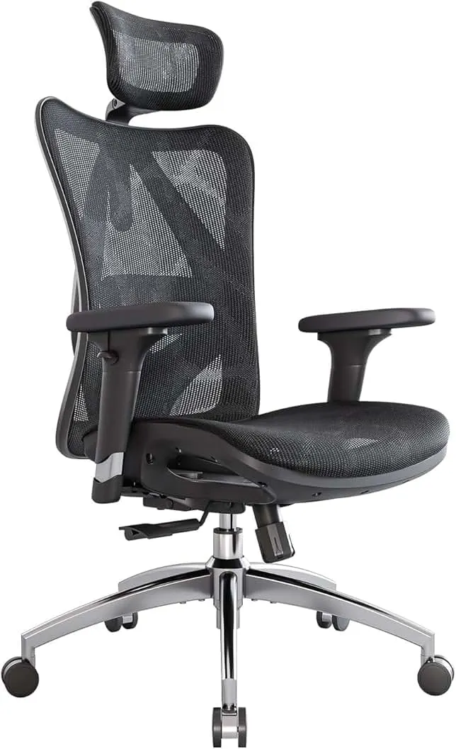 SIHOO M57 Ergonomic Mesh Office Chair, High Back Home Desk Chair with 3D Armrests, Lumbar Support and Adjustable Headrest, Comfortable Computer Chair, Big & Tall Office Chair Hold 330 LBS-Black