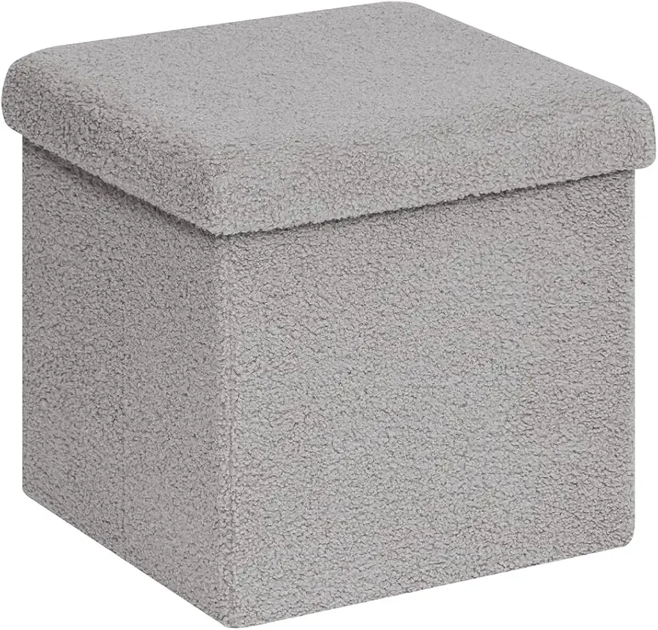 Square Ottoman with Storage, Small Sherpa Storage Ottoman Cube, Boucle Folding Foot Rest for Dorm, Living Room, Bedroom, Grey, 15"x15"x15"