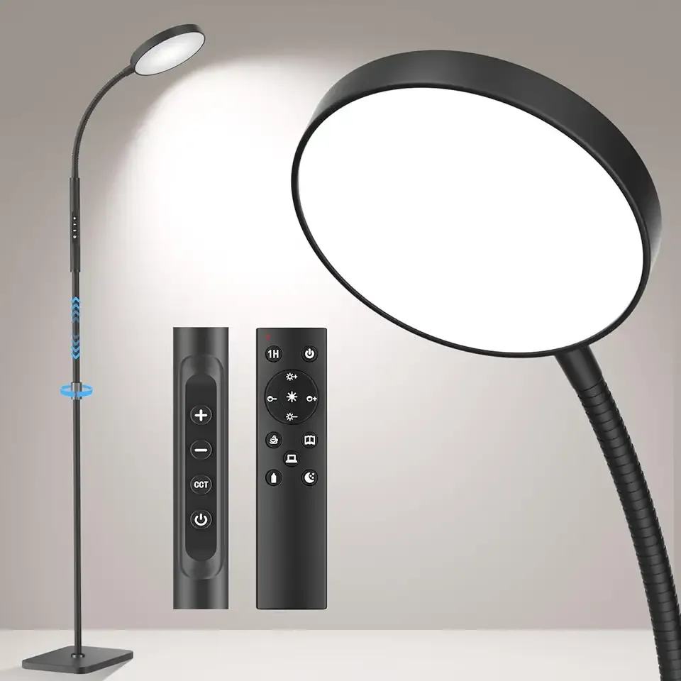 Floor Lamp, Adjustable Height Floor Lamps for Living Room Bedroom, 120 LED Super Bright Standing Lamp Remote & Touch Control Dimmable Gooseneck Tall Stand Reading Lamp for Office Craft, Black