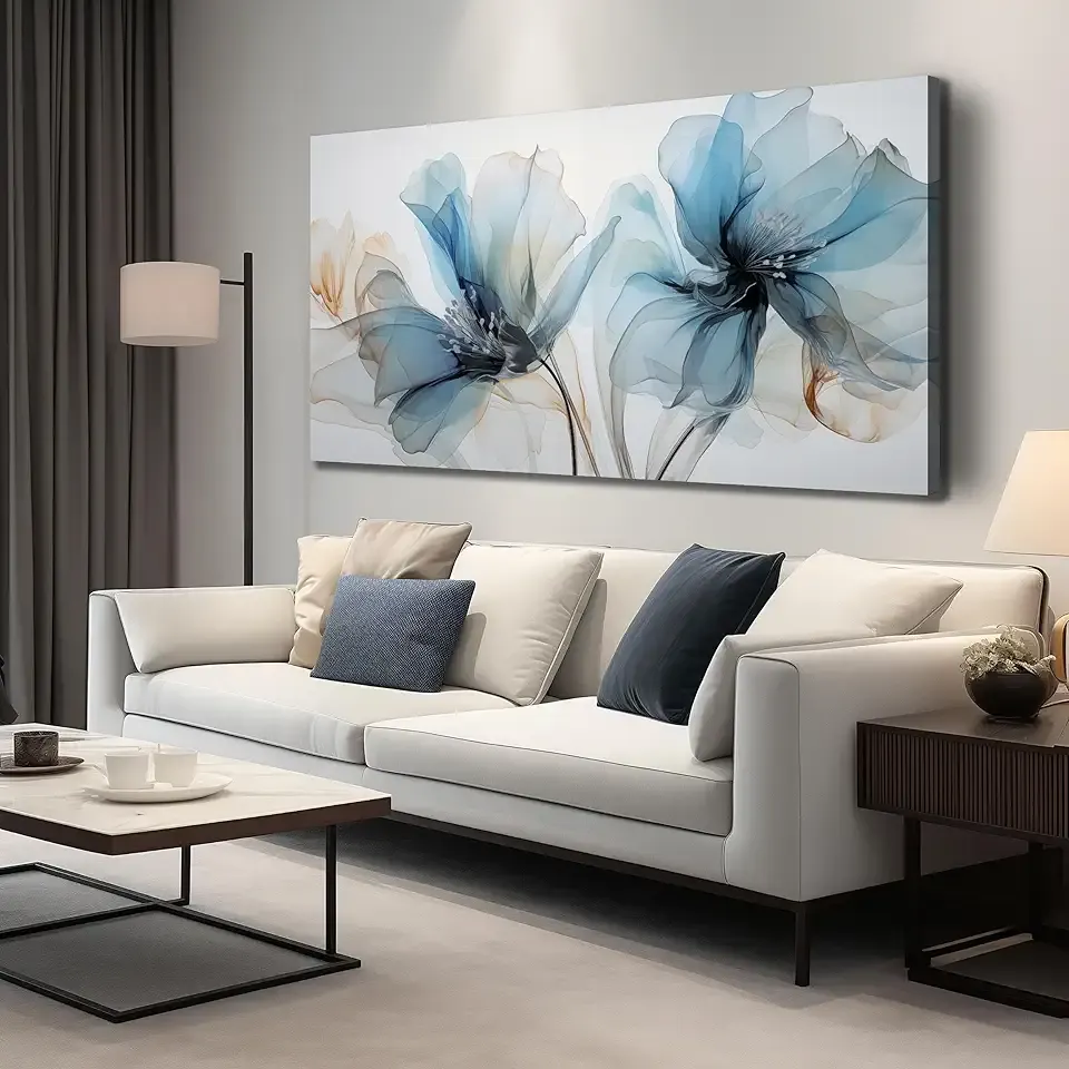 Blue Flower Wall Decor for Living Room Abstract Canvas Wall Art for Office Large Wall Pictures for Dining Room Size 29 x 58 Inch
