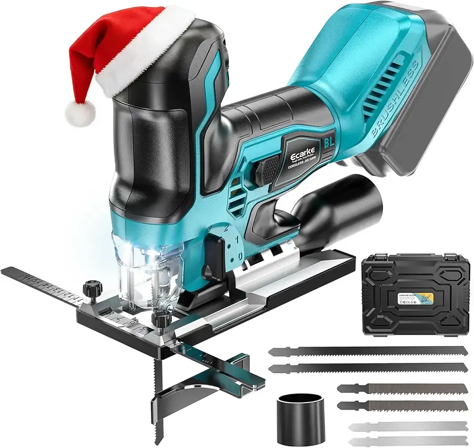 Cordless&Brushless Jig Saw Compatible With Makita 18V Battery(Only Tool), 3800RPM, 7 Speeds Dial Control, Free-Tool ±45° Bevel Cuts, 4 Orbital Action, Dust Blows and 6 Blades For Cutting