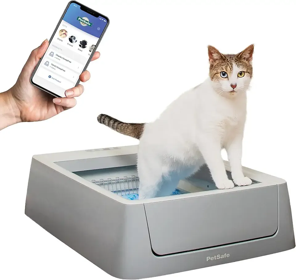 PetSafe ScoopFree Crystal Smart Automatic Litter Box - Uncovered Motion-Sensing Cat Box with Integrated Health Counter & App - Includes 1 Disposable Crystal Litter Tray