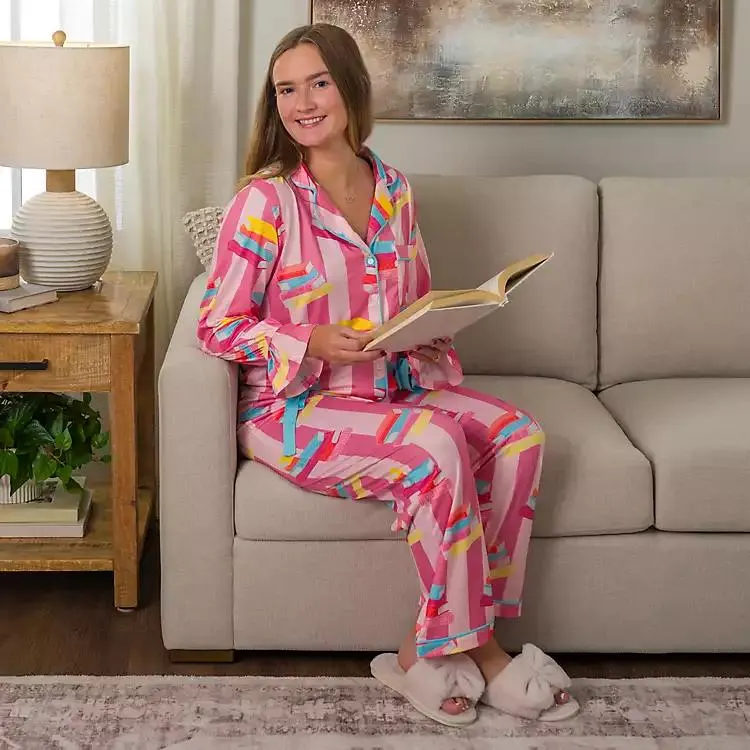 Pink Book Bow Cuff Medium Pajama Set