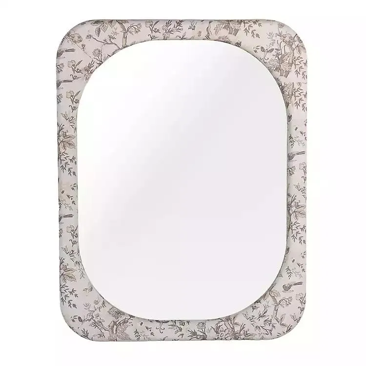 White & Gray Toile Fabric Wall Mirror