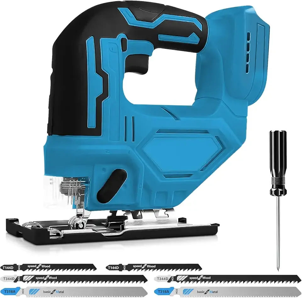 Cordless Jig Saw for Makita 18v Max Battery(Tool Only), Electric Jigsaw Cut Off Tool 400W 2700RPM 45° Beveled Cutting 3 Orbital Setting with 6 Blades for Straight/Curve/Circle Cutting (for Makita)